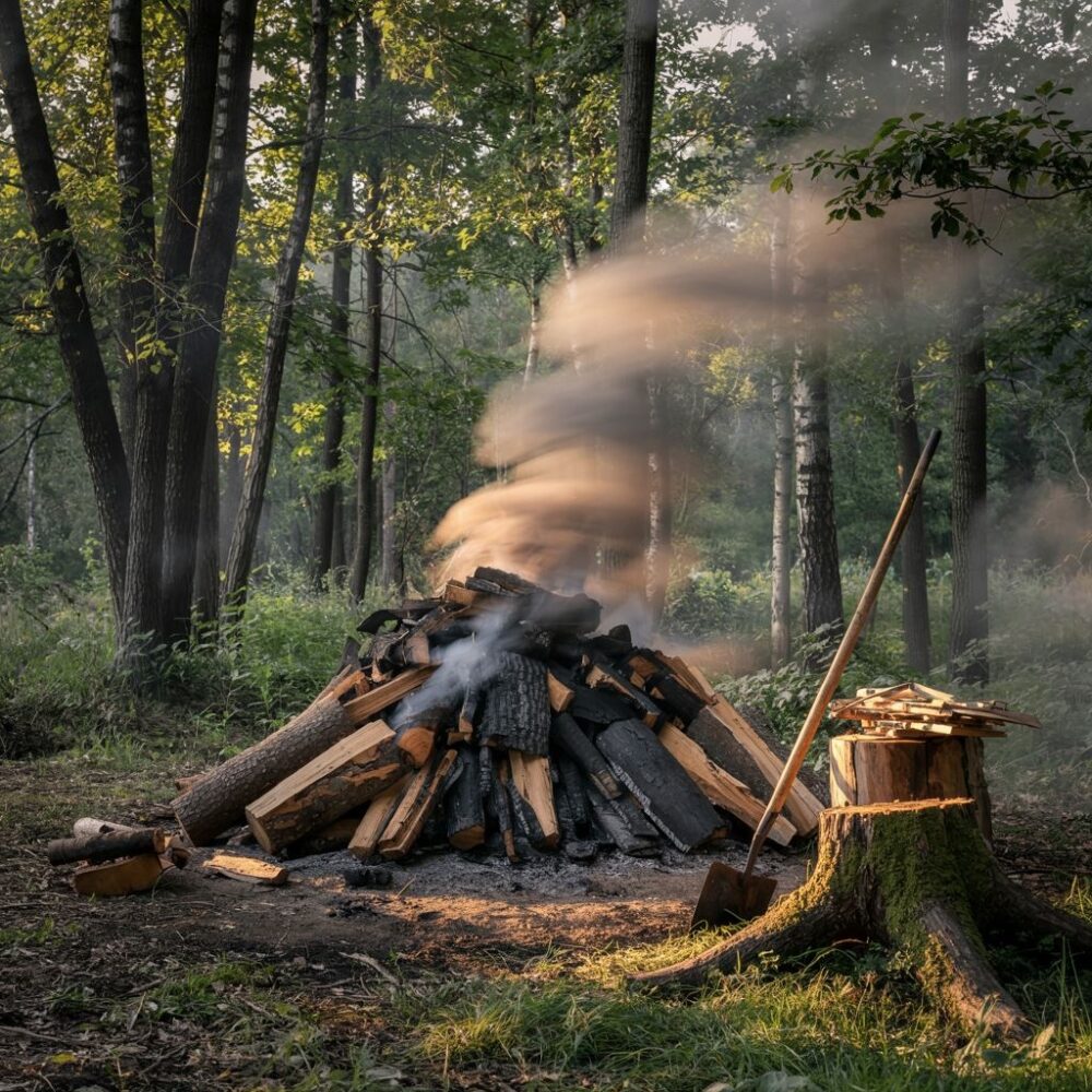 dym unoszący się z węglarni