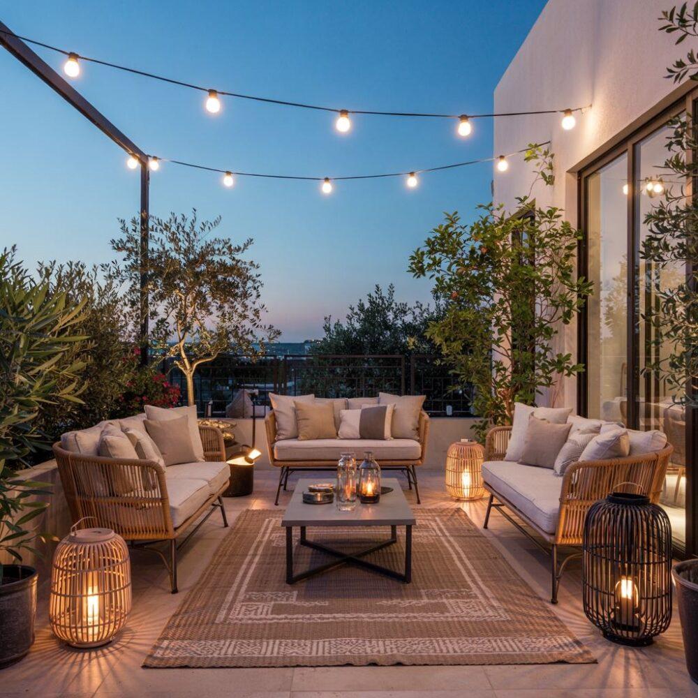 girlanda świetlna na tarasie