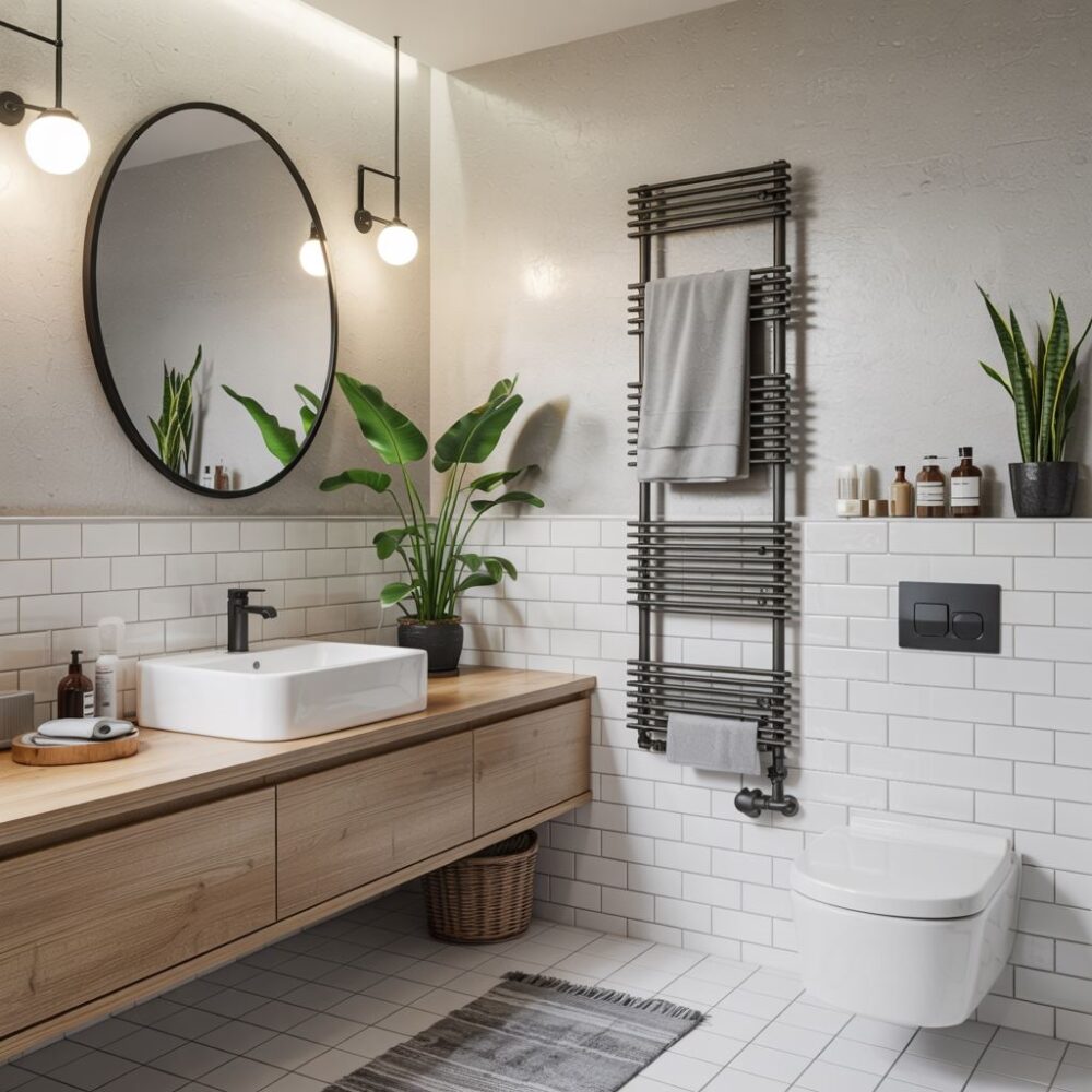 grzejnik łazienkowy na ścianie