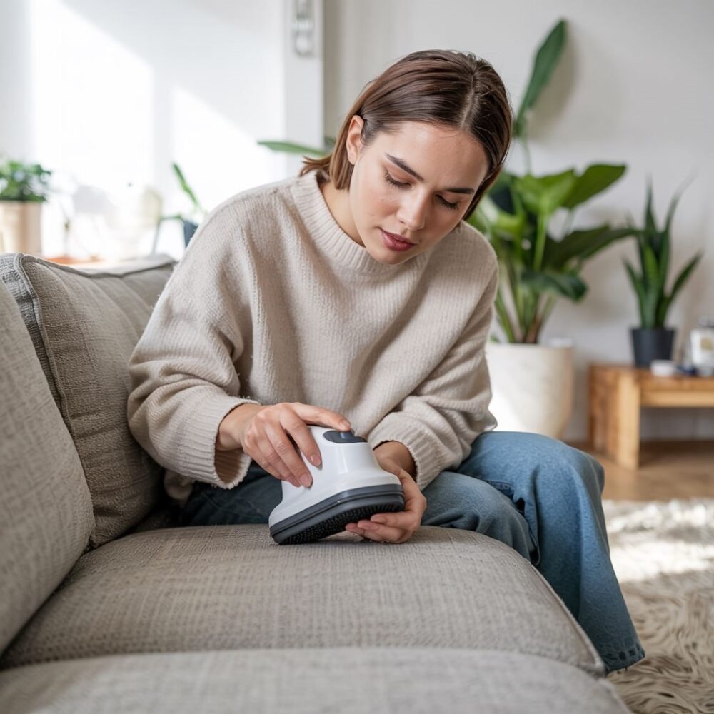 kanapa z widocznymi zaciągnięciami