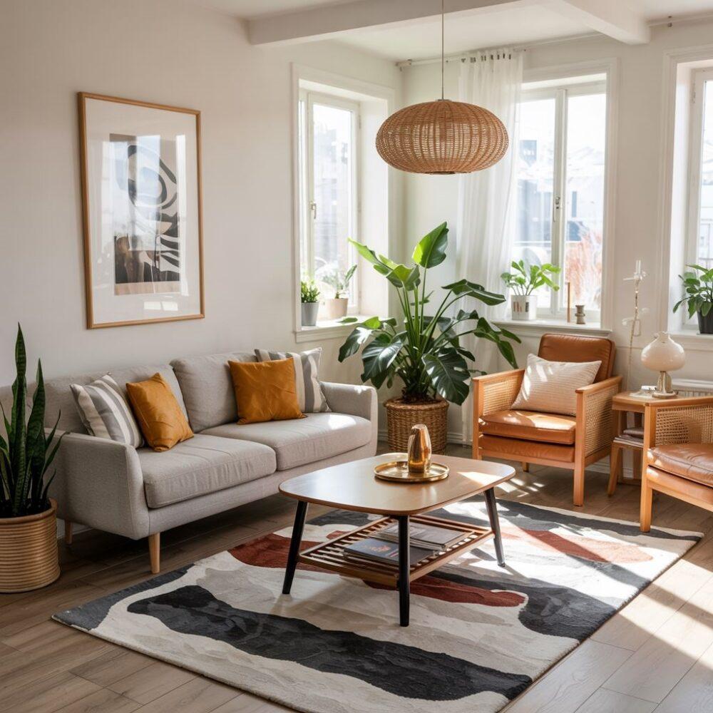 kolorowe krzesła przy kanapie