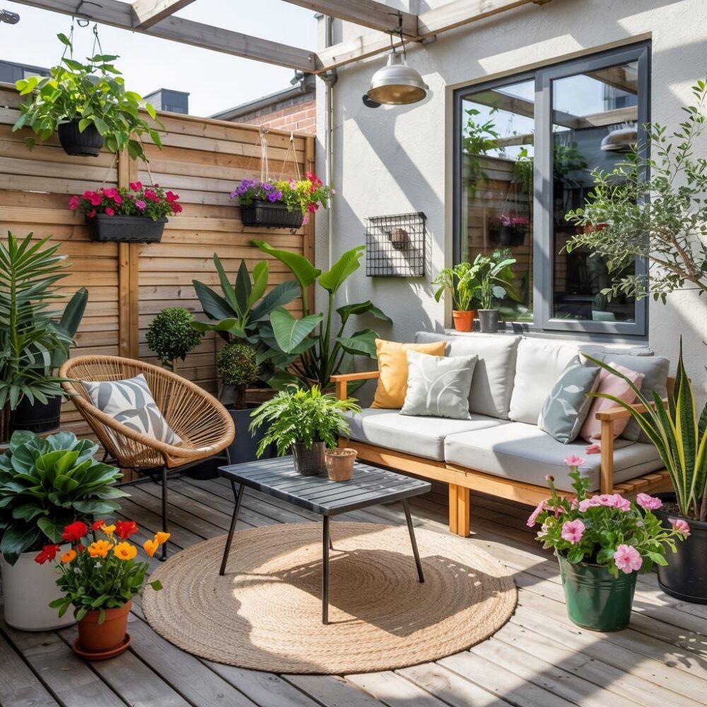 kolorowe kwiaty na tarasie