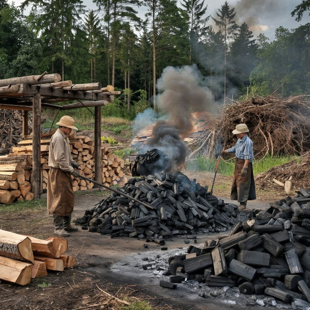 kopiec drewna w lesie