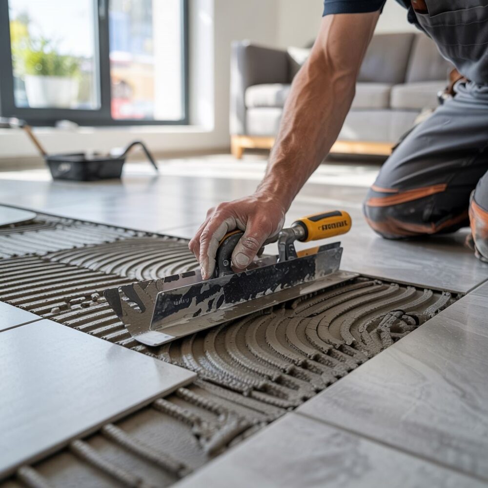 montaż płytek na podłodze z ogrzewaniem