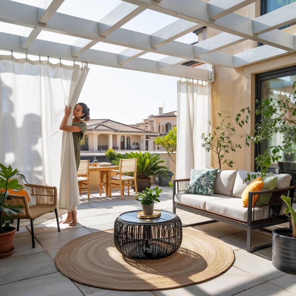 montaż zasłon na tarasie