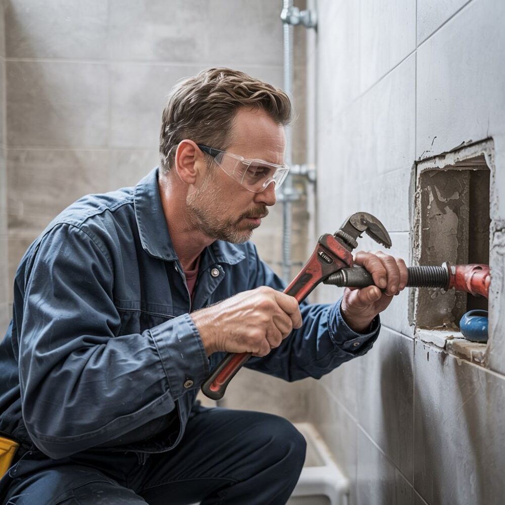 narzędzia hydrauliczne przy rurze