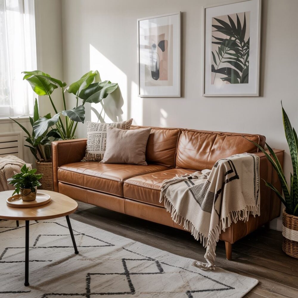 narzuta na skórzaną kanapę