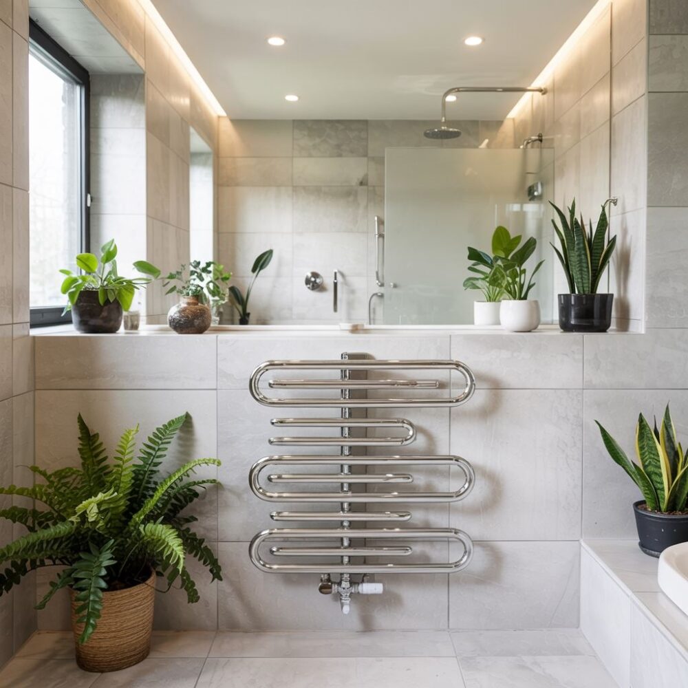 nowoczesna łazienka z grzejnikiem