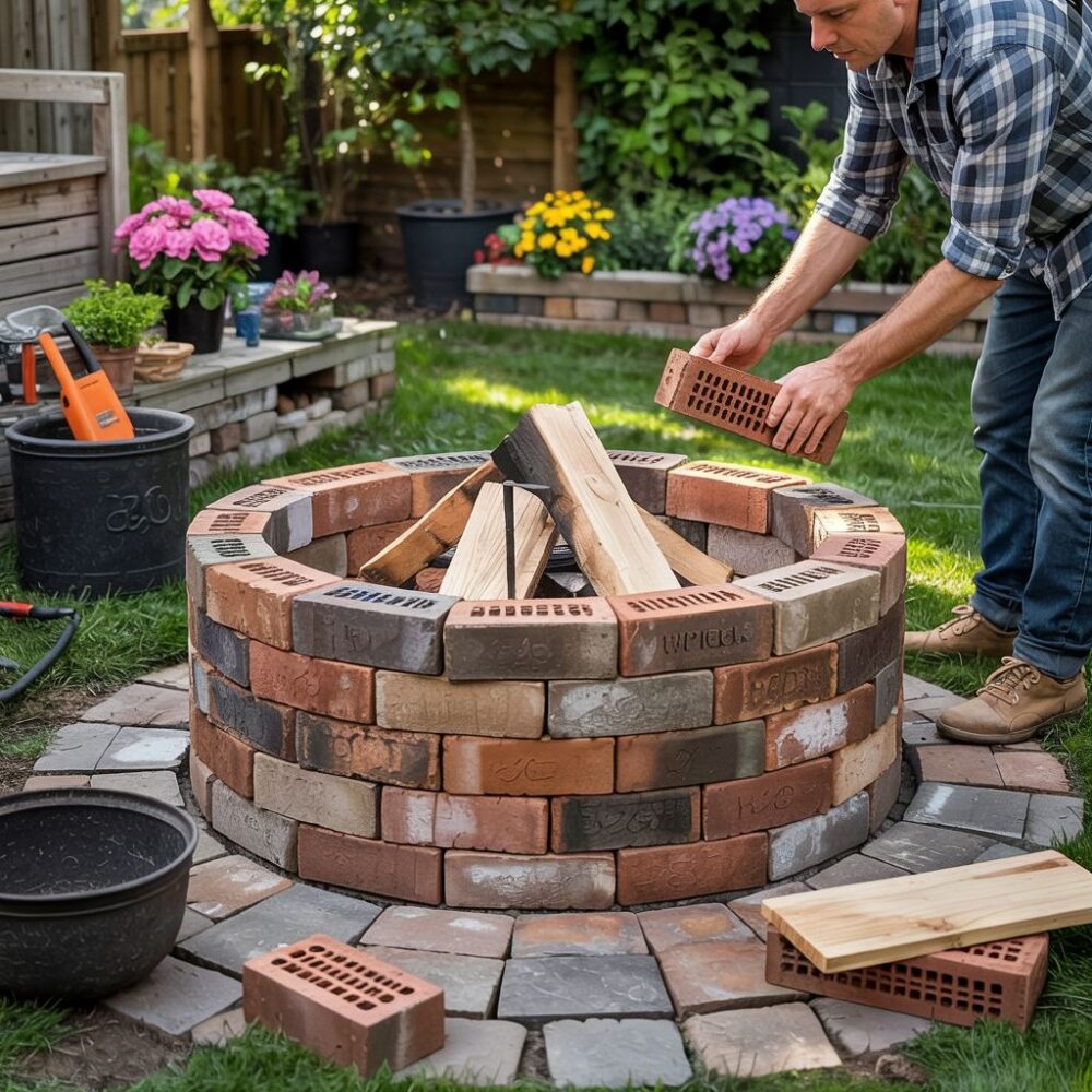 okrągłe palenisko w ogrodzie
