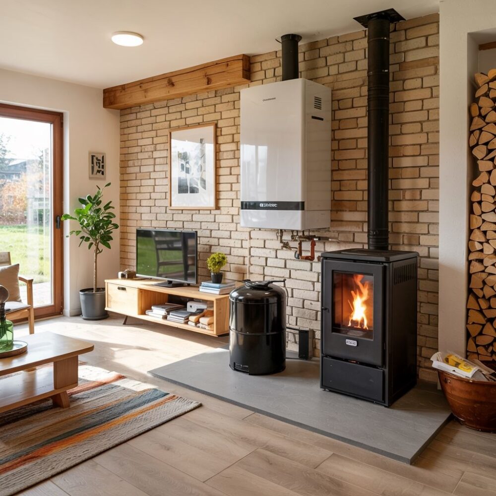 piec na pellet z płomieniem