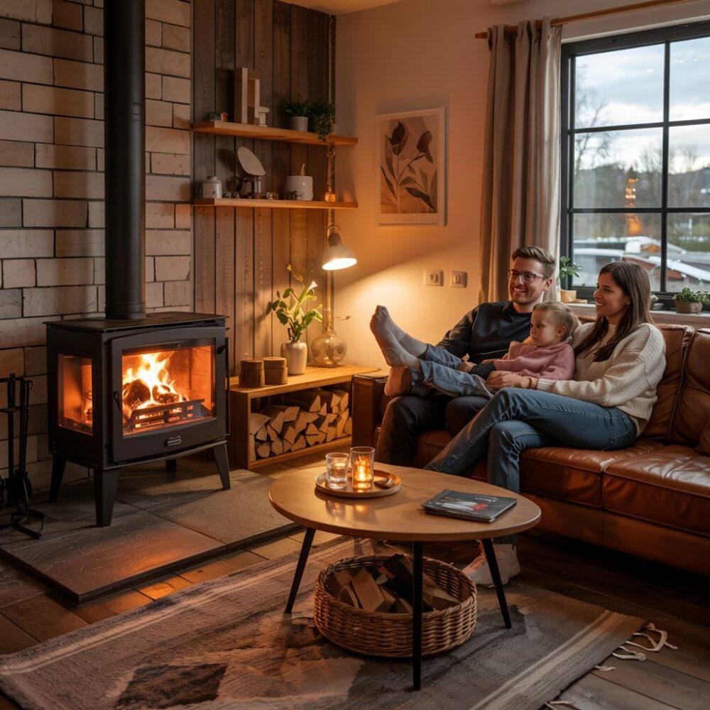 płonący brykiet opałowy