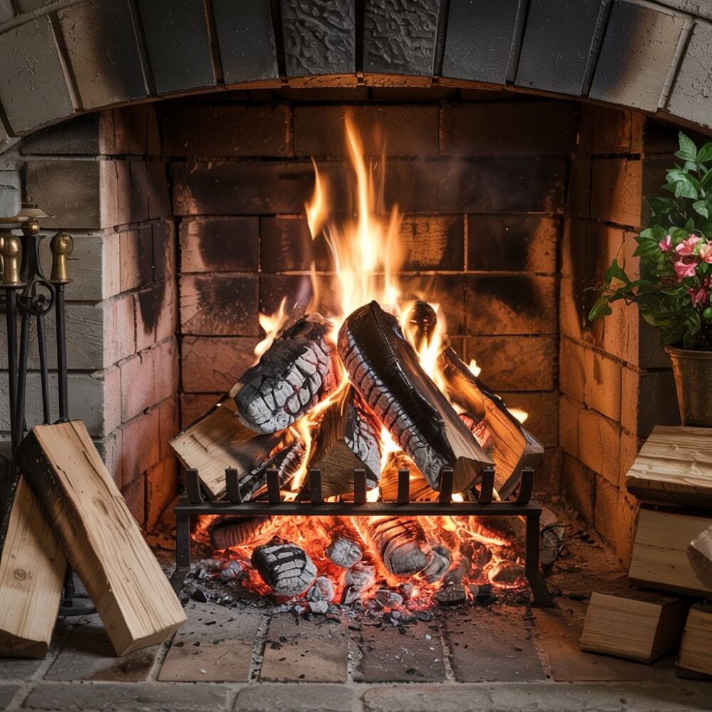 płonący brykiet torfowy