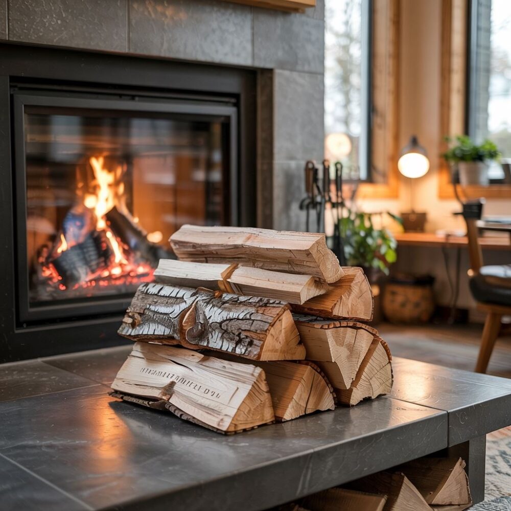 płonący kominek z olchą