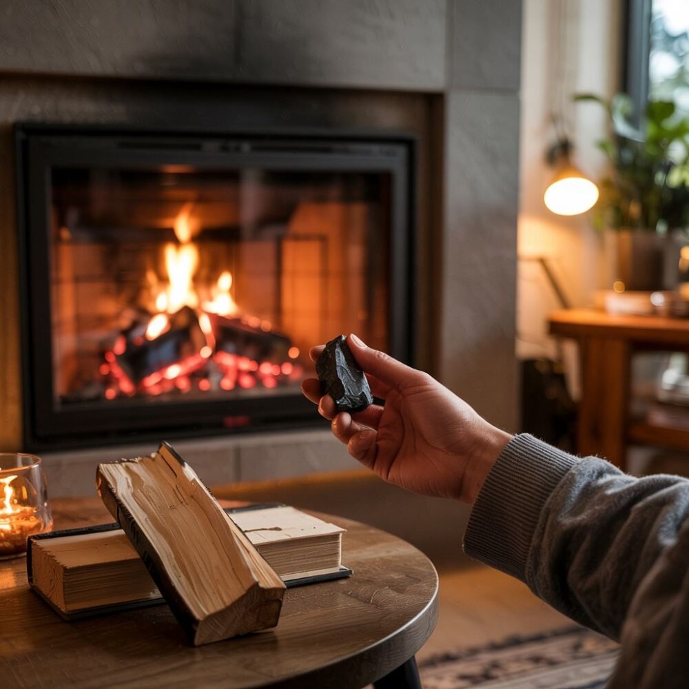 płonący kominek