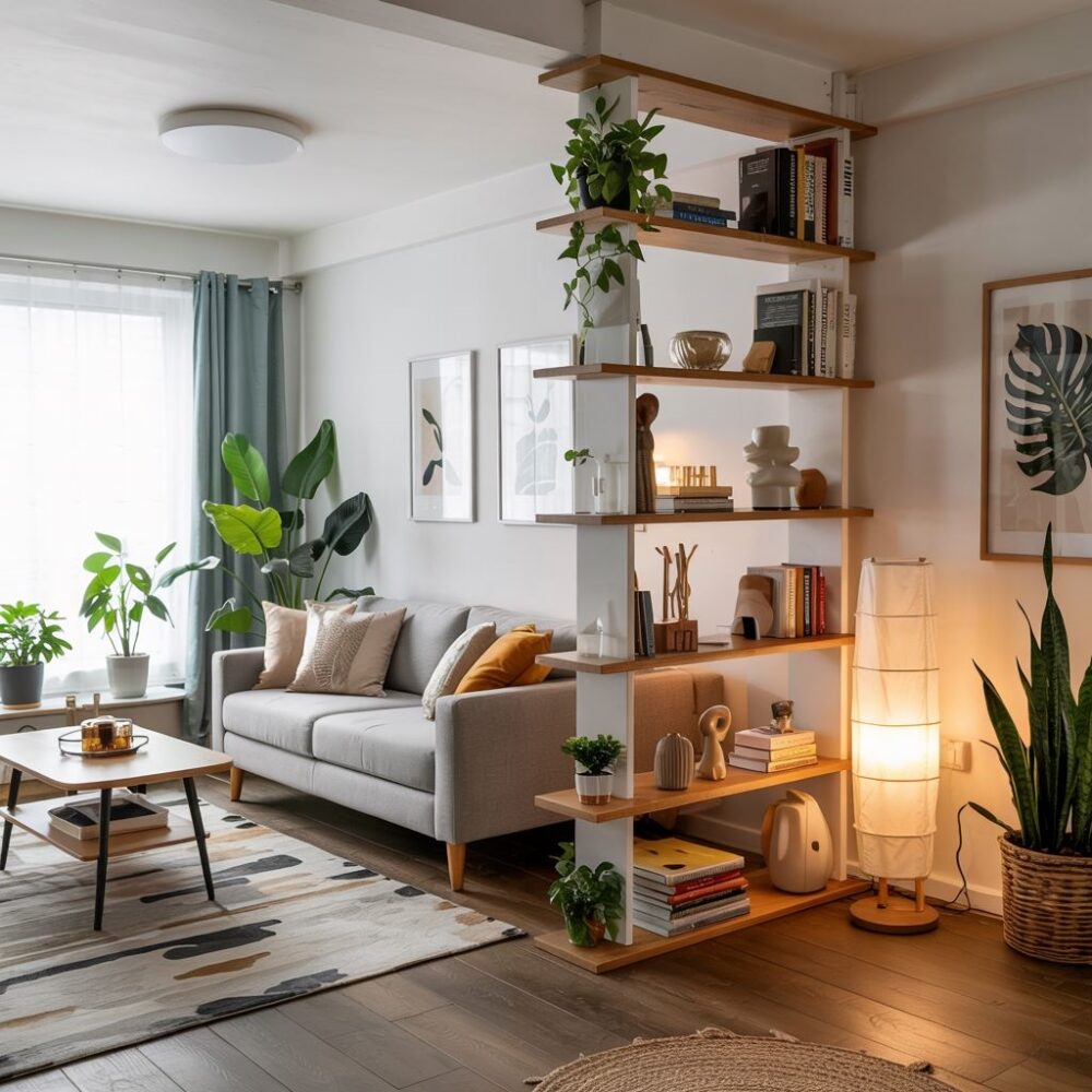 podział pokoju regałem