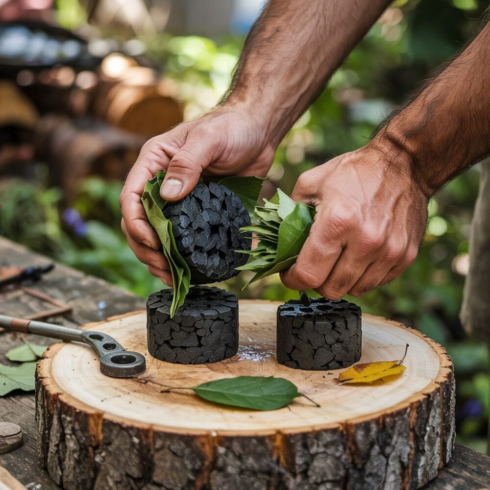 prasowanie liści na brykiet