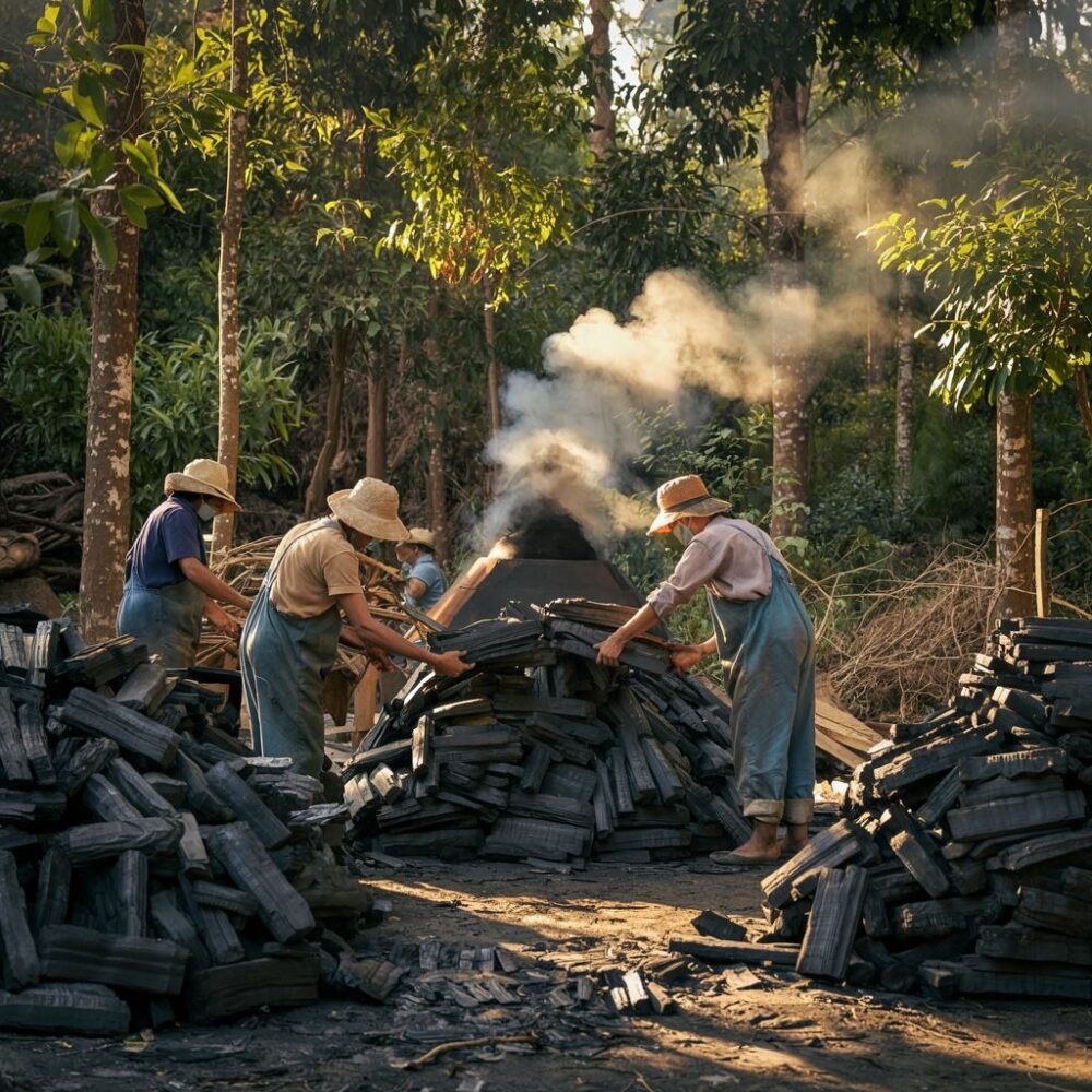 proces wypalania drewna