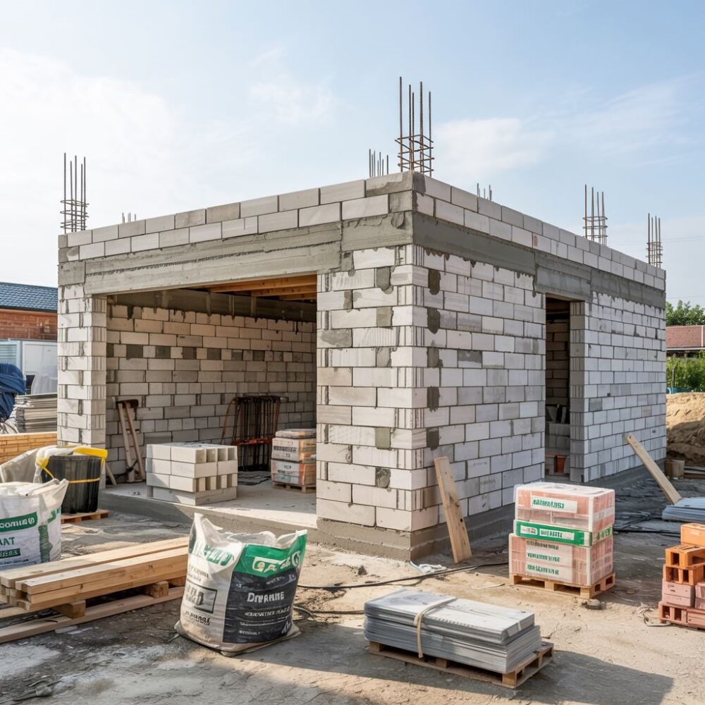 ściana garażu z pustaków