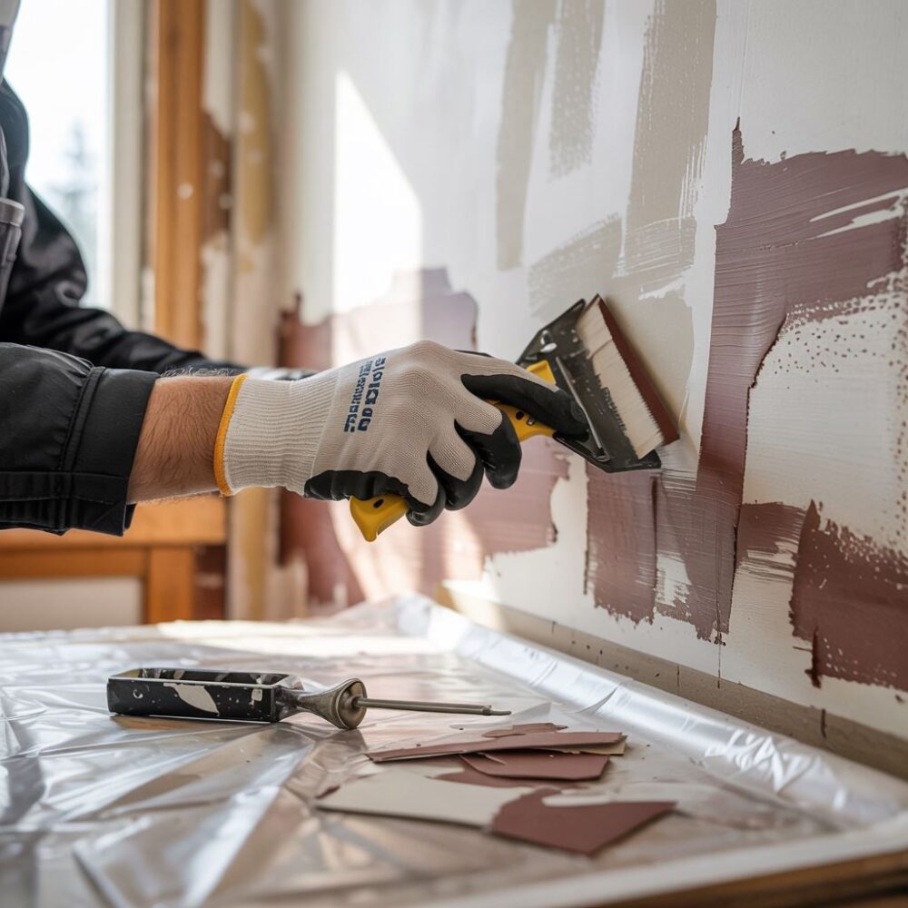 skrobak do farby w użyciu