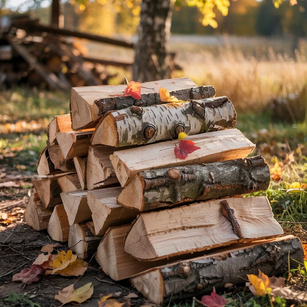 stos drewna brzozowego