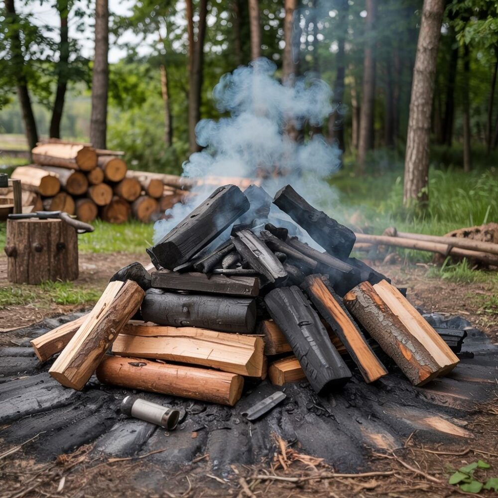 stos drewna przygotowany do wypału
