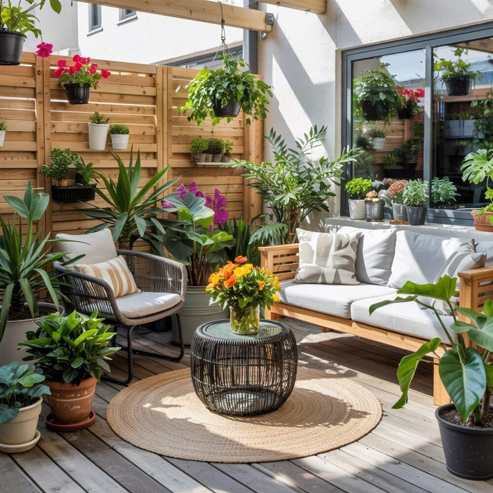 taras z roślinami w donicach