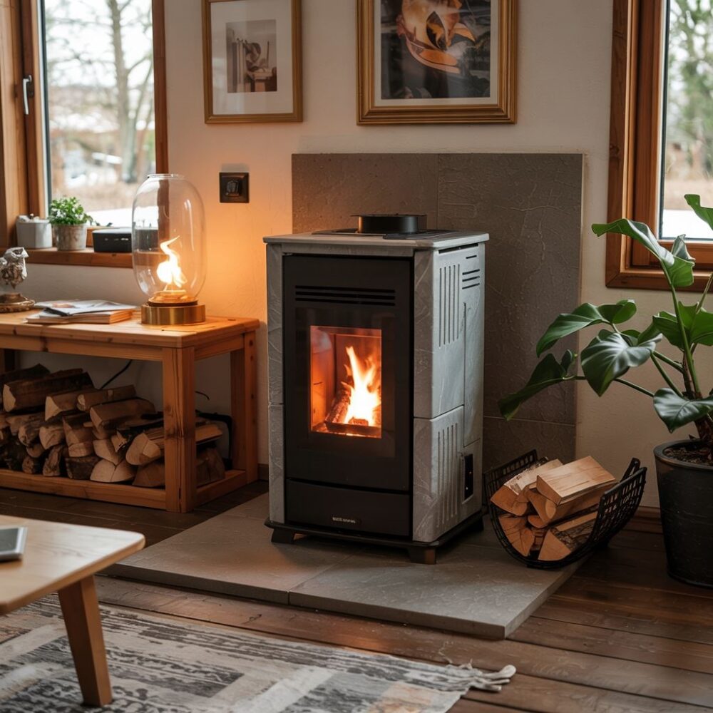 worki pelletu przy piecu