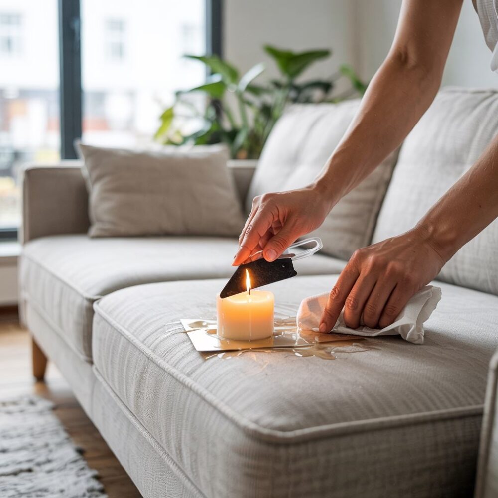 wosk na tapicerce sofy